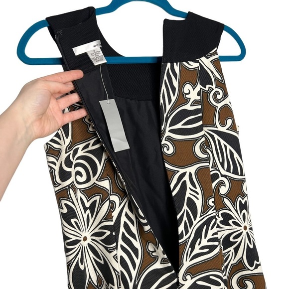 NWT WD.NY Brown Black Leaf Scroll Print Embellished Neckline Sheath Dress - Picture 15 of 15